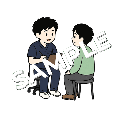 問診中にメモを取る男性柔道整復師のイラスト