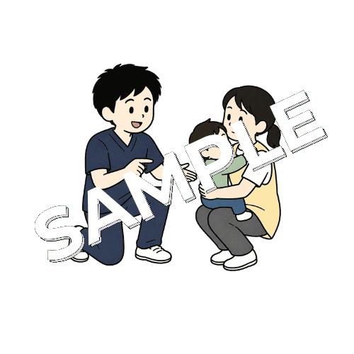 保育士の抱っこ姿勢を指導する男性柔道整復師のイラスト