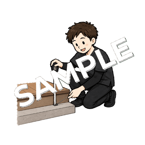 患者宅の段差をメジャーで測る男性作業療法士のイラスト