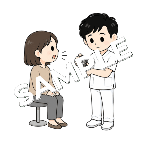 発声時間をストップウォッチで測る男性言語聴覚士のイラスト