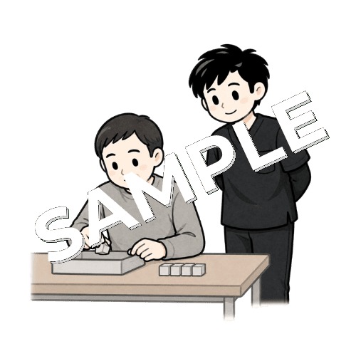 作業中の集中力を観察する男性作業療法士のイラスト