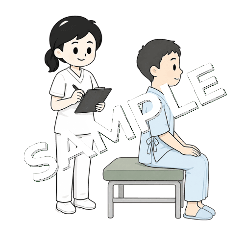 患者の姿勢を観察する女性言語聴覚士のイラスト