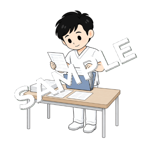 評価結果をファイルにまとめる男性言語聴覚士のイラスト