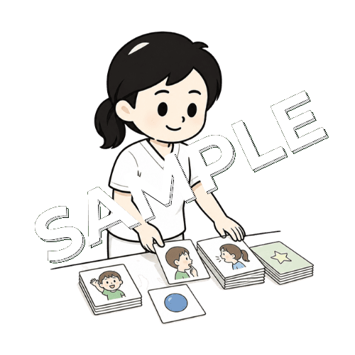教材を整理する女性言語聴覚士のイラスト