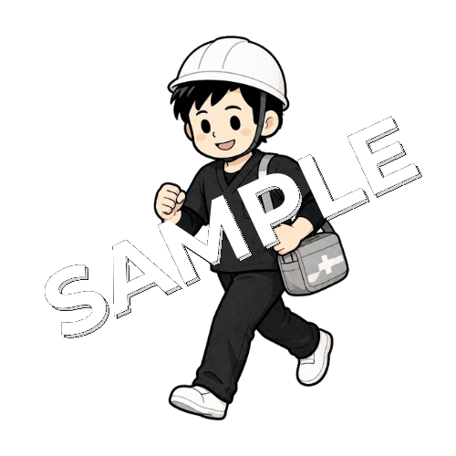 災害時の避難訓練に参加する男性作業療法士のイラスト