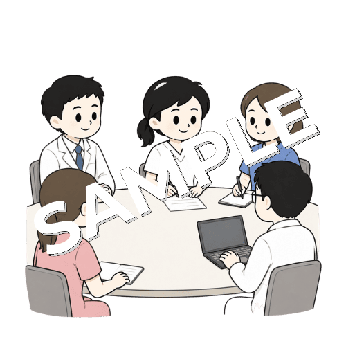 多職種カンファレンスに参加する女性言語聴覚士のイラスト