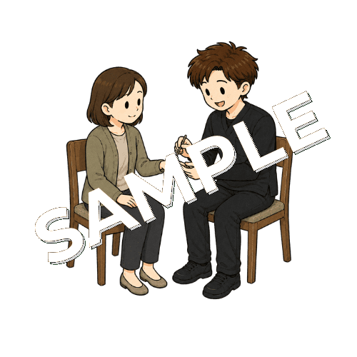 手指の感覚検査を行う男性作業療法士のイラスト