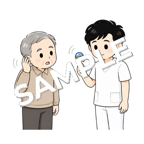 音の方向を当てる練習をする男性言語聴覚士のイラスト