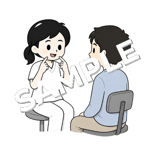 読話の練習をする女性言語聴覚士のイラスト
