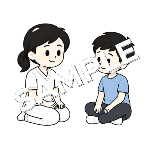 目線を合わせる練習をする女性言語聴覚士のイラスト