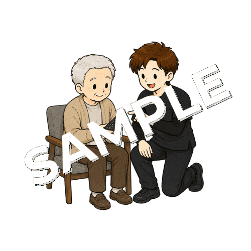 リモコン操作を練習する患者と男性作業療法士のイラスト