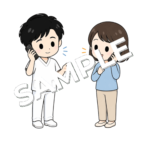 患者と電話応対の練習をする男性言語聴覚士のイラスト