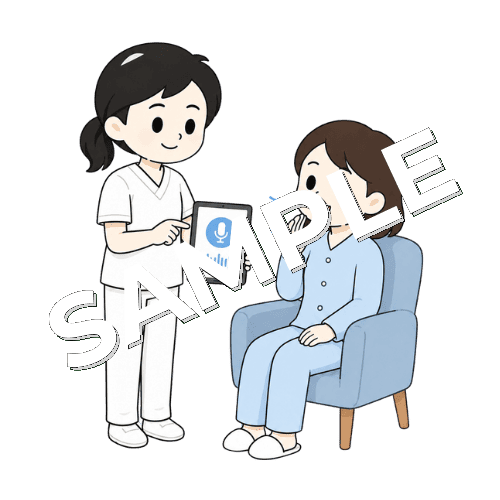 音声入力を使って練習する女性言語聴覚士のイラスト