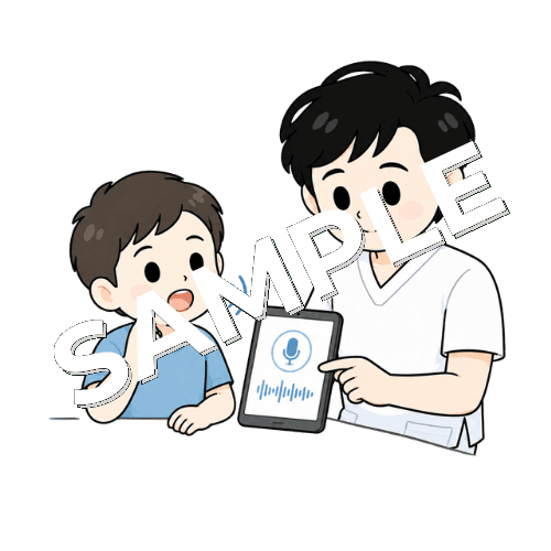 音声入力を使って練習する男性言語聴覚士のイラスト