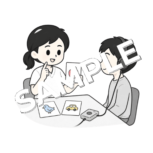 ことばの聞き取り練習をする女性言語聴覚士のイラスト