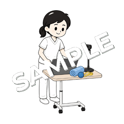 遠隔リハビリの準備をする女性言語聴覚士のイラスト