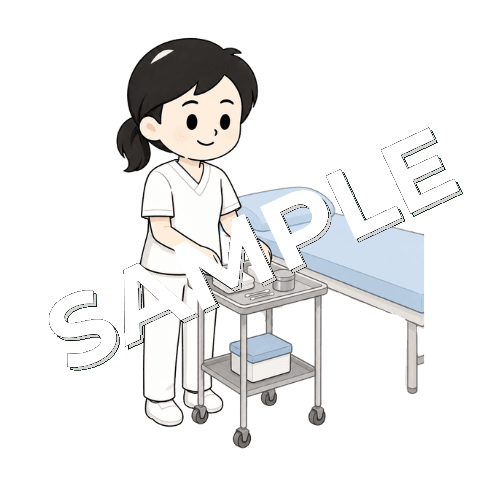 検査室で準備をする女性言語聴覚士のイラスト