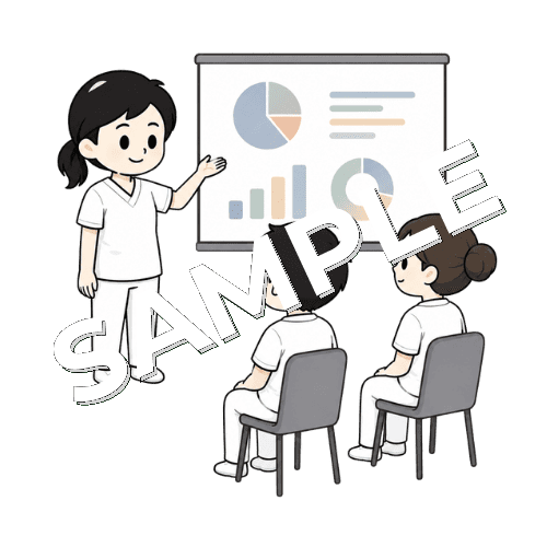 症例検討会で発表する女性言語聴覚士のイラスト