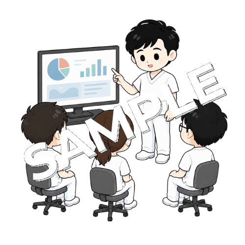症例検討会で発表する男性言語聴覚士のイラスト