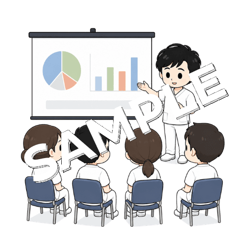 カンファレンスで発表する男性言語聴覚士のイラスト