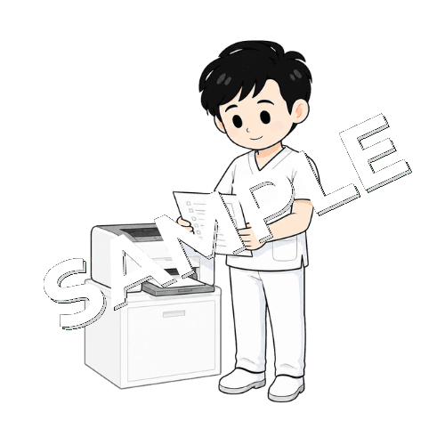 プリント教材を印刷する男性言語聴覚士のイラスト