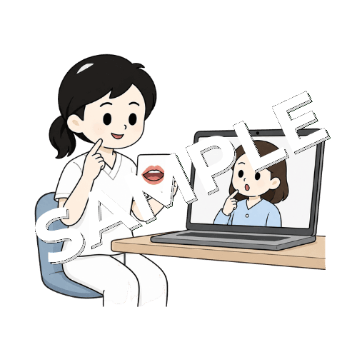 オンラインで言語訓練をする女性言語聴覚士のイラスト