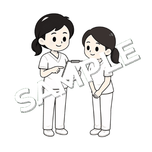 新人女性言語聴覚士に指導する先輩女性言語聴覚士のイラスト