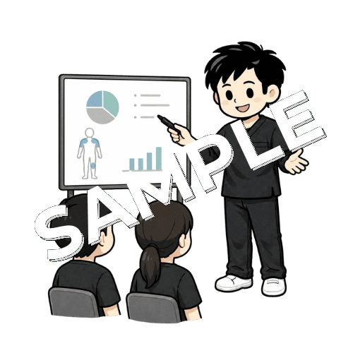 勉強会で講師をする男性作業療法士のイラスト