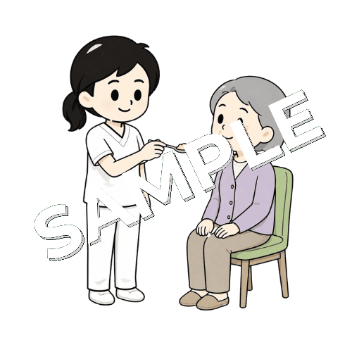 スプーンの一口量を示す女性言語聴覚士のイラスト