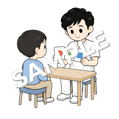 形カードを見せる男性言語聴覚士のイラスト