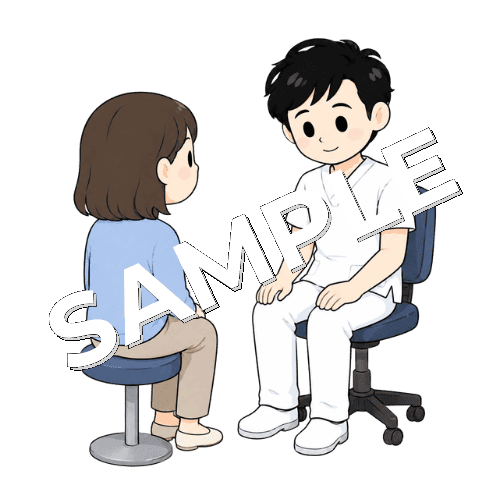 椅子に座って患者と向き合う男性言語聴覚士のイラスト