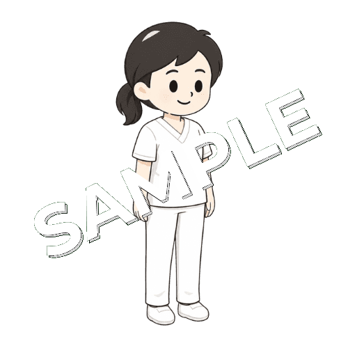 スクラブ姿の女性言語聴覚士の立ち姿イラスト