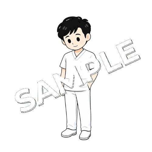 スクラブ姿の男性言語聴覚士の立ち姿イラスト