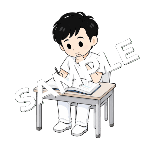 教科書を開いて学ぶ男性言語聴覚士のイラスト