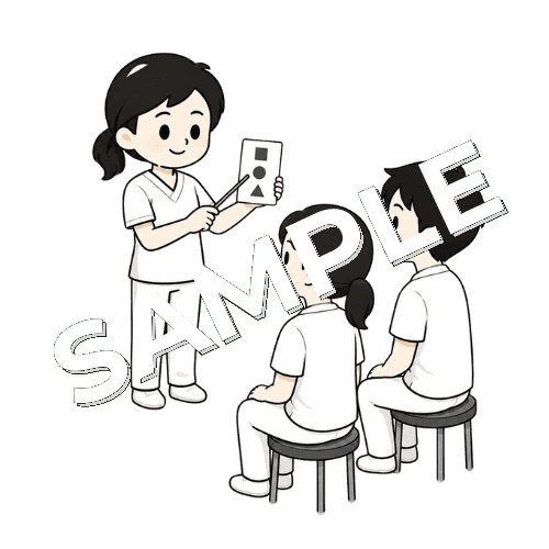 実習生に検査方法を教える女性言語聴覚士のイラスト