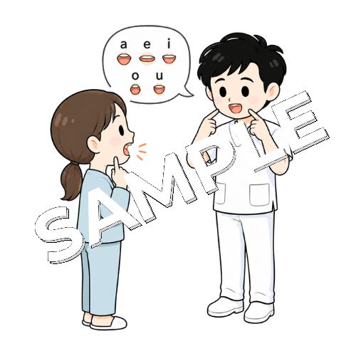 母音の発声練習を指導する男性言語聴覚士のイラスト