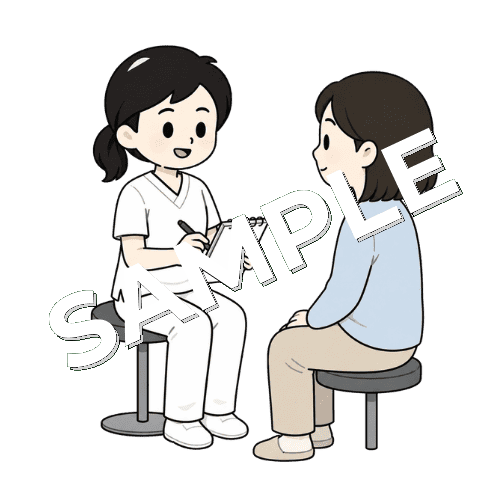 筆談と口話を併用する女性言語聴覚士のイラスト