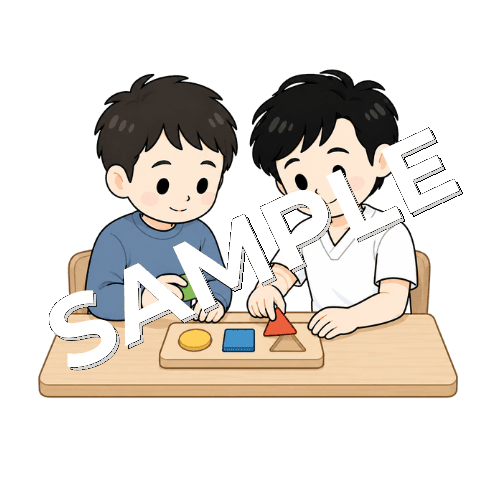 パズルを使って訓練する男性言語聴覚士のイラスト