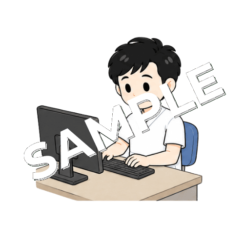パソコンでリハビリ記録を書く男性言語聴覚士のイラスト