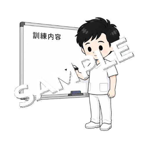 ホワイトボードに訓練内容を書く男性言語聴覚士のイラスト