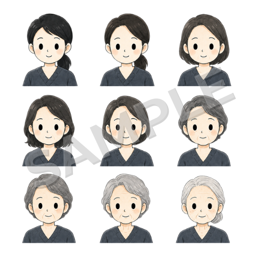 女性鍼灸師（人物違い①）のイラストセット