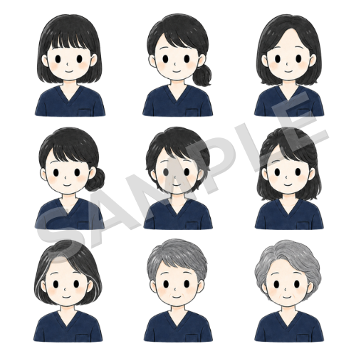 女性理学療法士（人物違い①）のイラストセット
