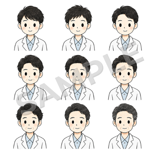 男性薬剤師（人物違い①）のイラストセット