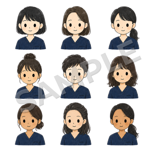 女性理学療法士（人物違い②）のイラストセット