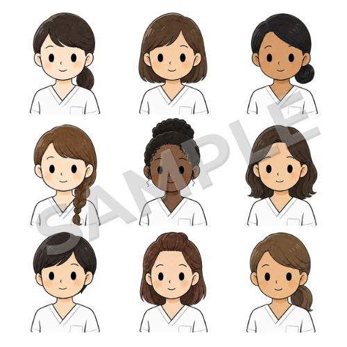 女性言語聴覚士（人物違い②）のイラストセット