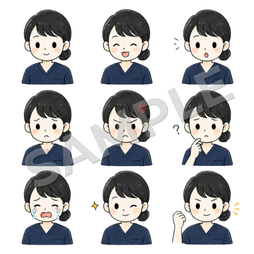 女性理学療法士（表情違い①）のイラストセット