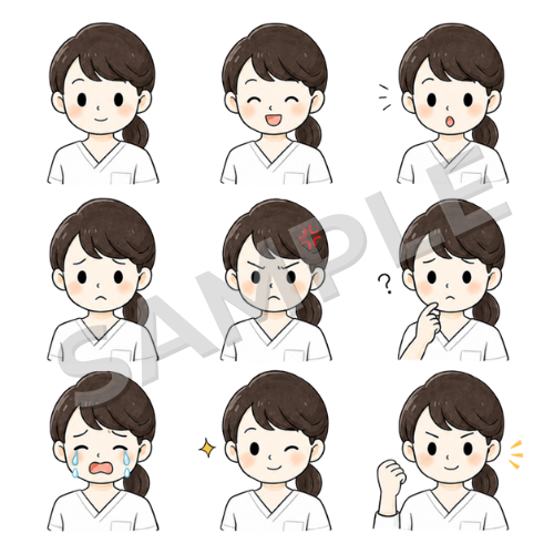 女性言語聴覚士（表情違い①）のイラストセット