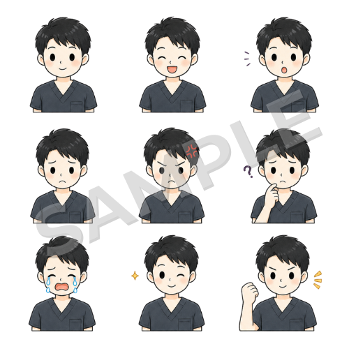 男性鍼灸師（表情違い①）のイラストセット
