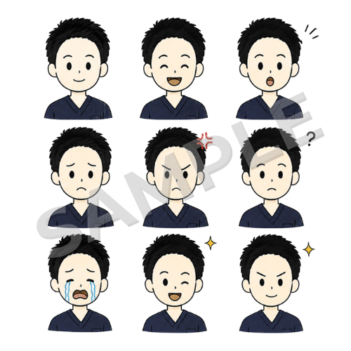 男性理学療法士（表情違い①）のイラストセット