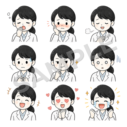 女性薬剤師（表情違い②）のイラストセット